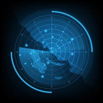 Blue radar screen with map Stock Illustration