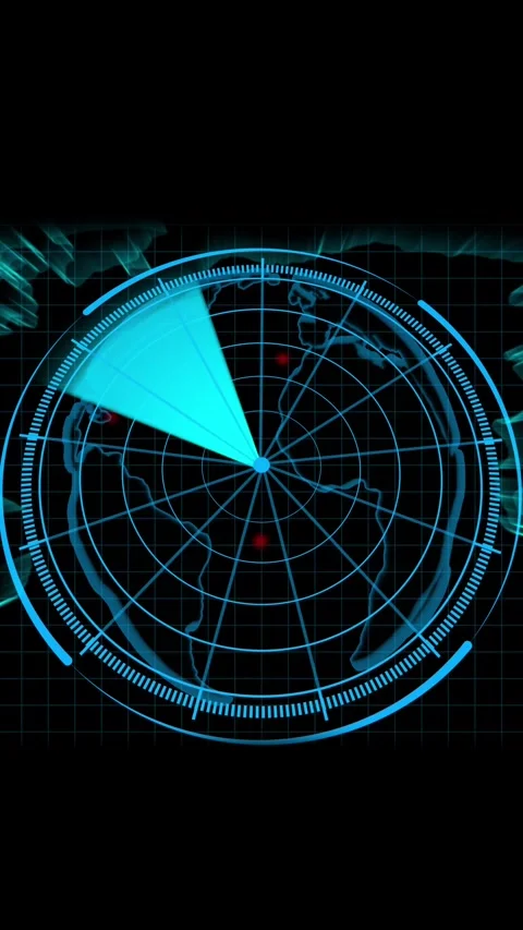 Blue Radar Screen with World Map and Sector Scan display technology animate.. Stock Footage 337463627