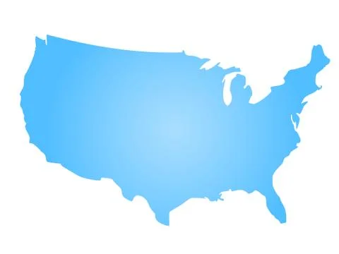 Blue radial gradient silhouette map of United States of America, aka USA. Vector Illustrazione stock