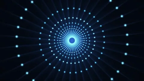 Blue radial light pattern with glowing dots and dark background Stock Footage 345004537