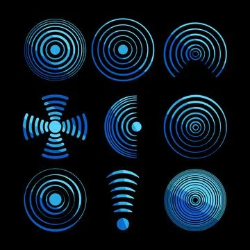 Blue radial signal waves pattern icons set Stockillustratie