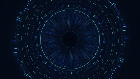 Blue radial tech HUD with rotating rings and speed lines burst Vídeo Stock 344793524