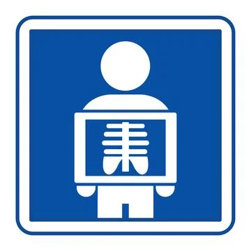Blue Radiology Sign. Vector Icon. Person Taking X-rays of Internal Organs. .. 스톡 일러스트