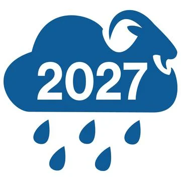 Blue rain cloud with goat horns 2027 icon Stock Illustration
