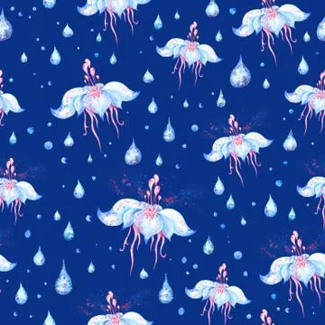 Blue Rain Flower Pattern Stock Illustration