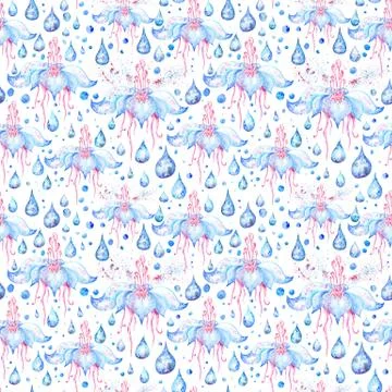 Blue Rain Flower Pattern Stock Illustration
