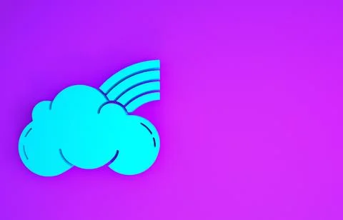 Blue Rainbow with clouds icon isolated on purple background. Minimalism conce Stock Illustration