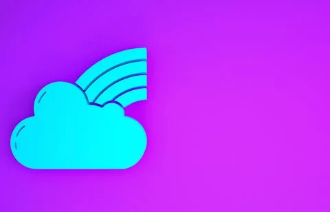 Blue Rainbow with clouds icon isolated on purple background. Minimalism conce Stock Illustration
