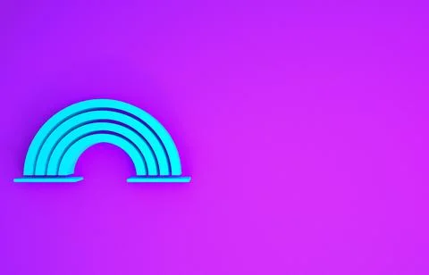 Blue Rainbow with clouds icon isolated on purple background. Minimalism conce Stock Illustration