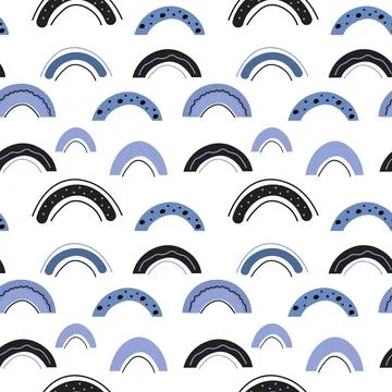 Blue rainbows doodle seamless pattern. Scandinavian concept for fabric design. Stock Illustration