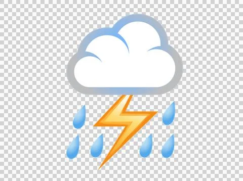 Blue raindrops falling from  white cloud with lightning bolt flashing Stock Illustration