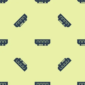 Blue RAM, random access memory icon isolated seamless pattern on yellow Stock Illustration
