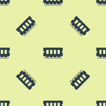 Blue RAM, random access memory icon isolated seamless pattern on yellow Illustrazione stock