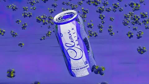 Blue Raspberry Can Model Surrounded By Blue Raspberry With Blue Background Illustrazione stock
