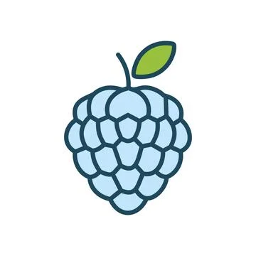 Blue raspberry icon. Simple blue raspberry icon with a green leaf. Represen.. Illustrazione stock