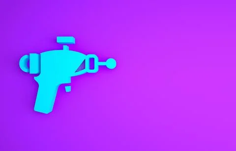 Blue Ray gun icon isolated on purple background. Laser weapon. Space blaster. Stock Illustration