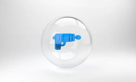 Blue Ray gun icon isolated on grey background. Laser weapon. Space blaster. G Stock-Illustration