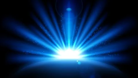 Blue Rays with Lens Flare Isolated on Black Background. Widescreen Resoluti.. Stock Illustration