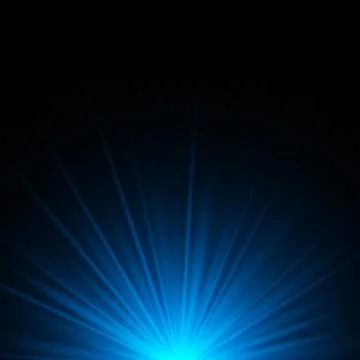 Blue rays rising on dark background with space for your text. Glowing light s Stock Illustration