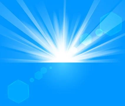Blue Rays Rising From Horizon In Light Background, Vector Illustration 스톡 일러스트