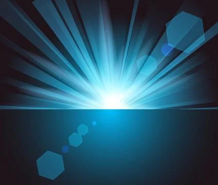 Blue Rays Rising From Horizon In Light Background, Vector Illustration Illustrazione stock