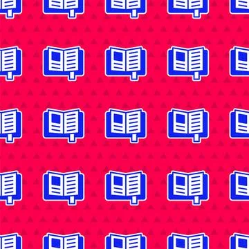 Blue Reading book icon isolated seamless pattern on red background. Vector Illustrazione stock