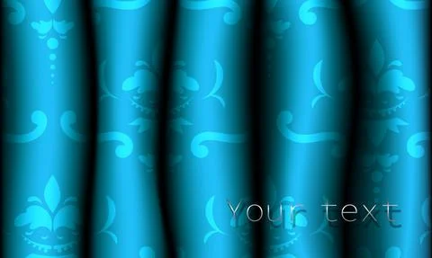 Blue realistic curtain with a pattern. Vector illustration. Stock Illustration