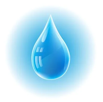 Blue realistic vector water drop on white and blue background. Stock Illustration