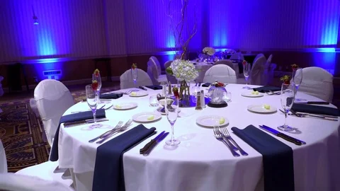Blue Reception Hall Table Set Stock-Footage 75427705