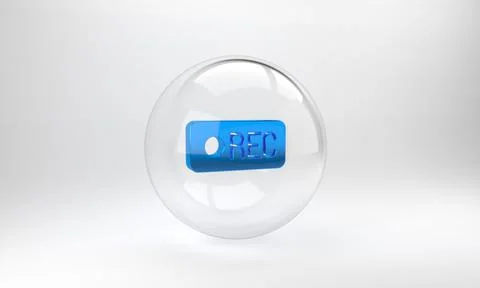 Blue Record button icon isolated on grey background. Rec button. Glass circle Stock Illustration