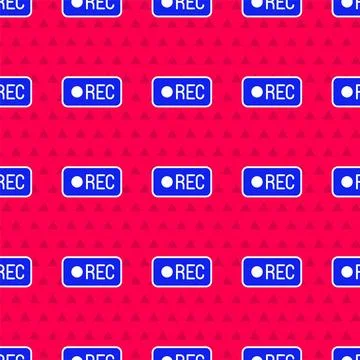Blue Record button icon isolated seamless pattern on red background. Rec button Stock Illustration