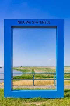 Blue rectangle frame creating a nice view over the landscape in Nieuwe Stat.. Foto stock