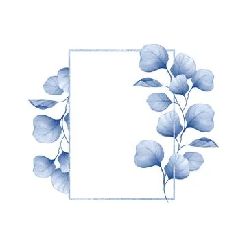 Blue rectangle frame with leaves. Invitation, wedding or greeting cards Stock Illustration