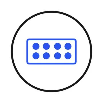 Blue rectangle shape containing eight perfect blue circles inside a bold li.. イラスト素材