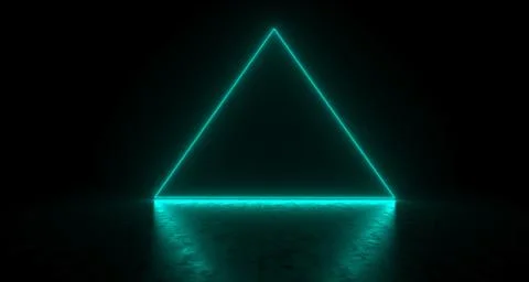 Blue Rectangle Shaped Neon Lights With Reflections On The Floor. 3D Rendering Stock Illustration