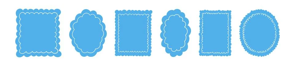 Blue Rectangle stamp with wavy edges and circular burst details. Icons for Stock Illustration