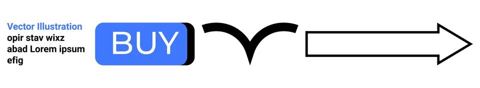 Blue rectangular BUY button, curved arrow, and linear arrow. Ideal for e-comm Stockillustratie