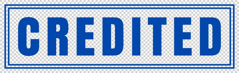 Blue Rectangular CREDITED Stamp Badge Isolated on Transparent Background Stock Illustration