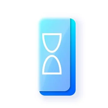 Blue rectangular icon in glasmorphic style with a white hourglass symbol. Stock Illustration