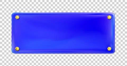 Blue rectangular painted plate with gold bolt or screws isolated. png. 库存插图