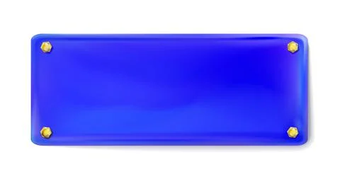 Blue rectangular painted plate with gold bolt or screws isolated. Vector Stock Illustration