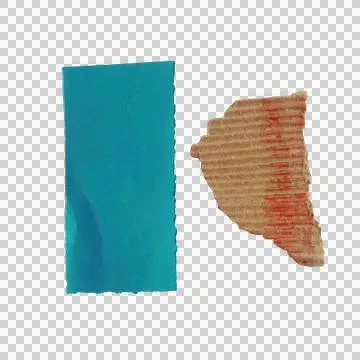 Blue rectangular paper strip and a piece of torn brown cardboard isolated o.. Foto stock