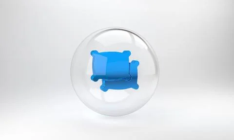 Blue Rectangular pillow icon isolated on grey background. Cushion sign. Glass Stock Illustration