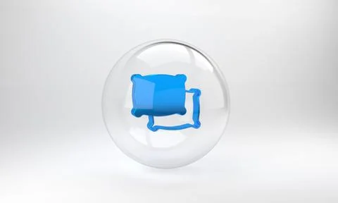 Blue Rectangular pillow icon isolated on grey background. Cushion sign. Glass Stock Illustration