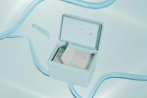 Blue rectangular shape facial toner pad container with Flip top cap mockup Stock Illustration