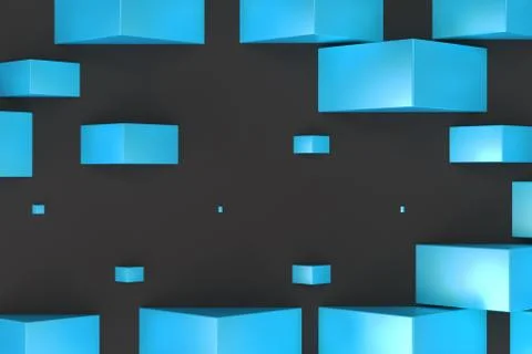 Blue rectangular shapes of random size on black background Stock Illustration