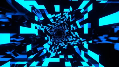 Blue Rectangular Tiled Neon Texture in a Rotating Tunnel Background VJ Loop  库存影片 328357158