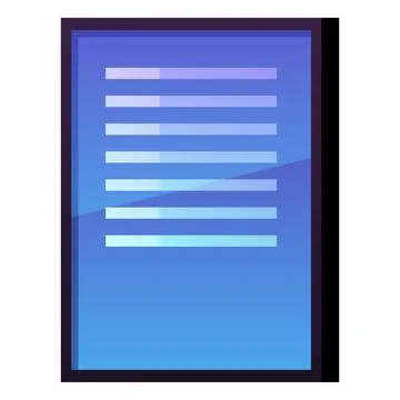 Blue rectangular vertical electronic digital display with text. Ilustración de archivo