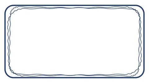Blue rectangular vintage frame with wavy inner lines isolated on white Stock Illustration