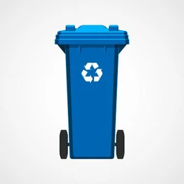 Blue recycle bin isolated on white background. Flat style. Vector. Stock Illustration